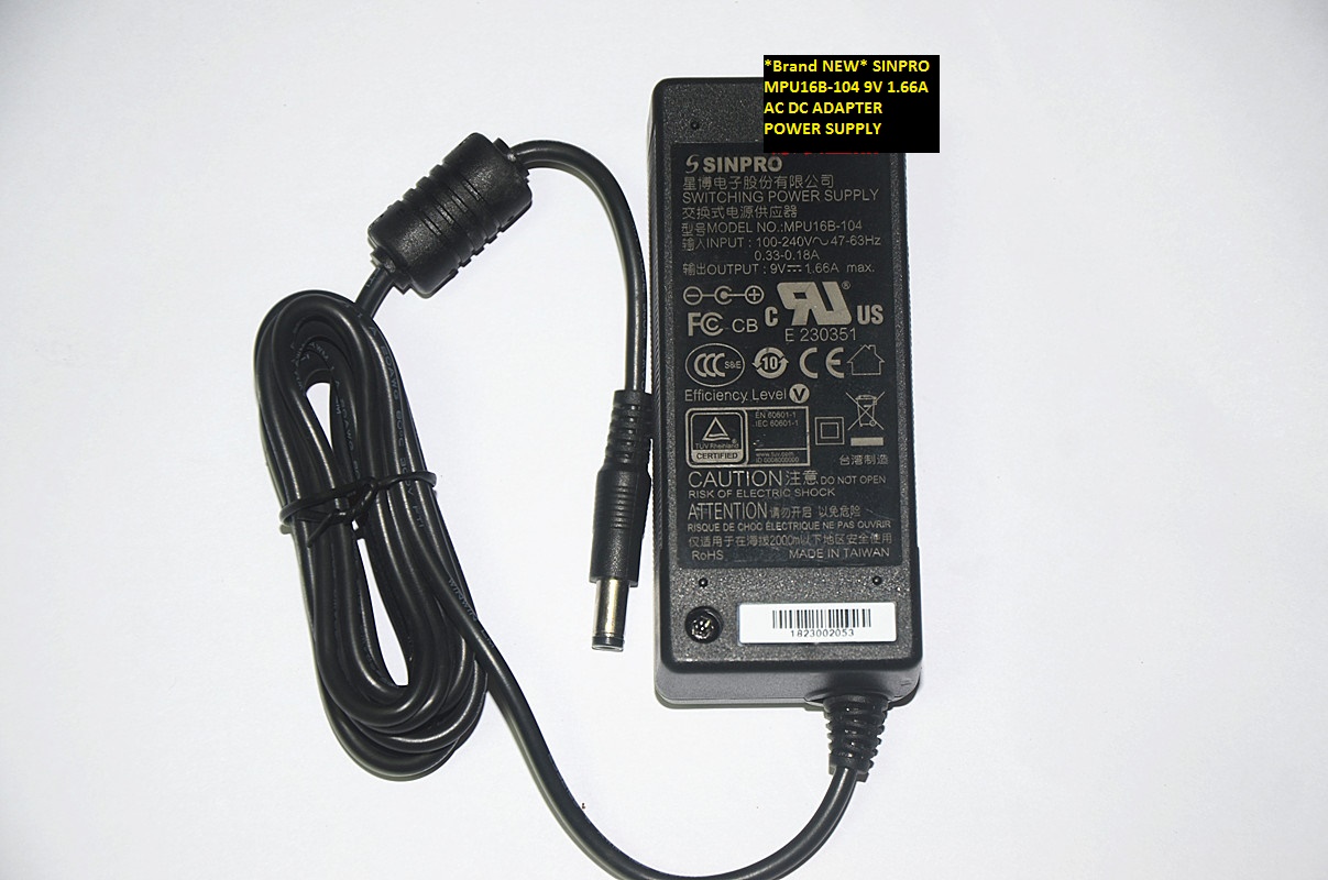 *Brand NEW*AC DC ADAPTER 9V 1.66A SINPRO MPU16B-104 POWER SUPPLY